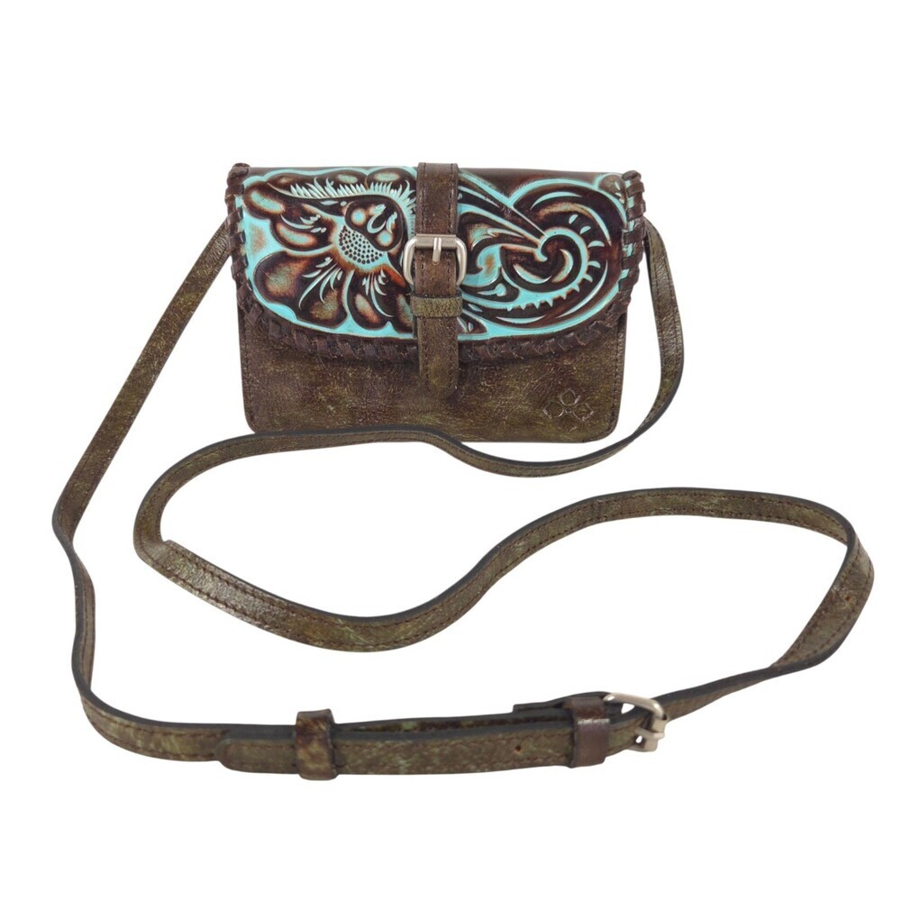 Patricia Nash Tooled Leather Crossbody Womens Brown Turquoise Bag $150